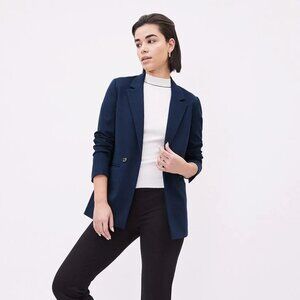 NWT RW&CO Navy Open Front Blazer Loose Fit Stretchy Lined